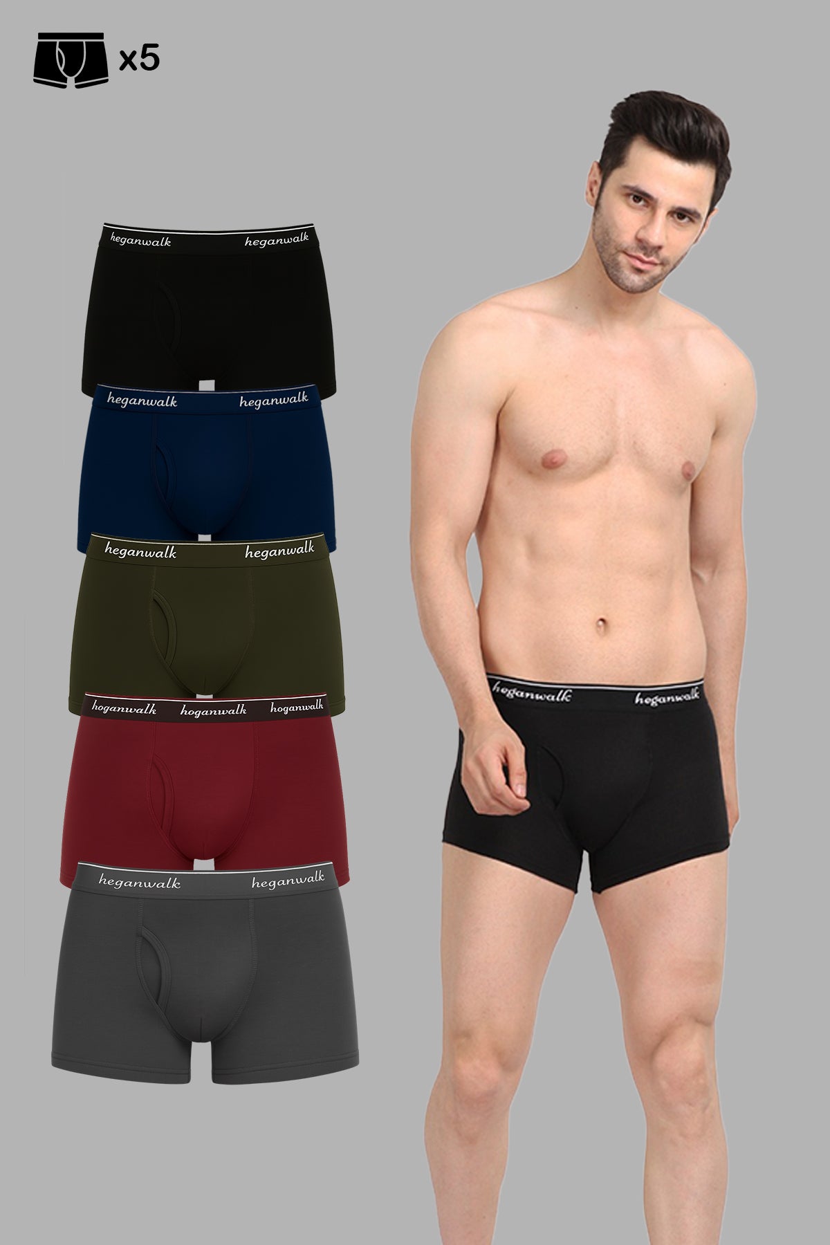 Heganwalk Pack of 5 Men's Pocket Trunks